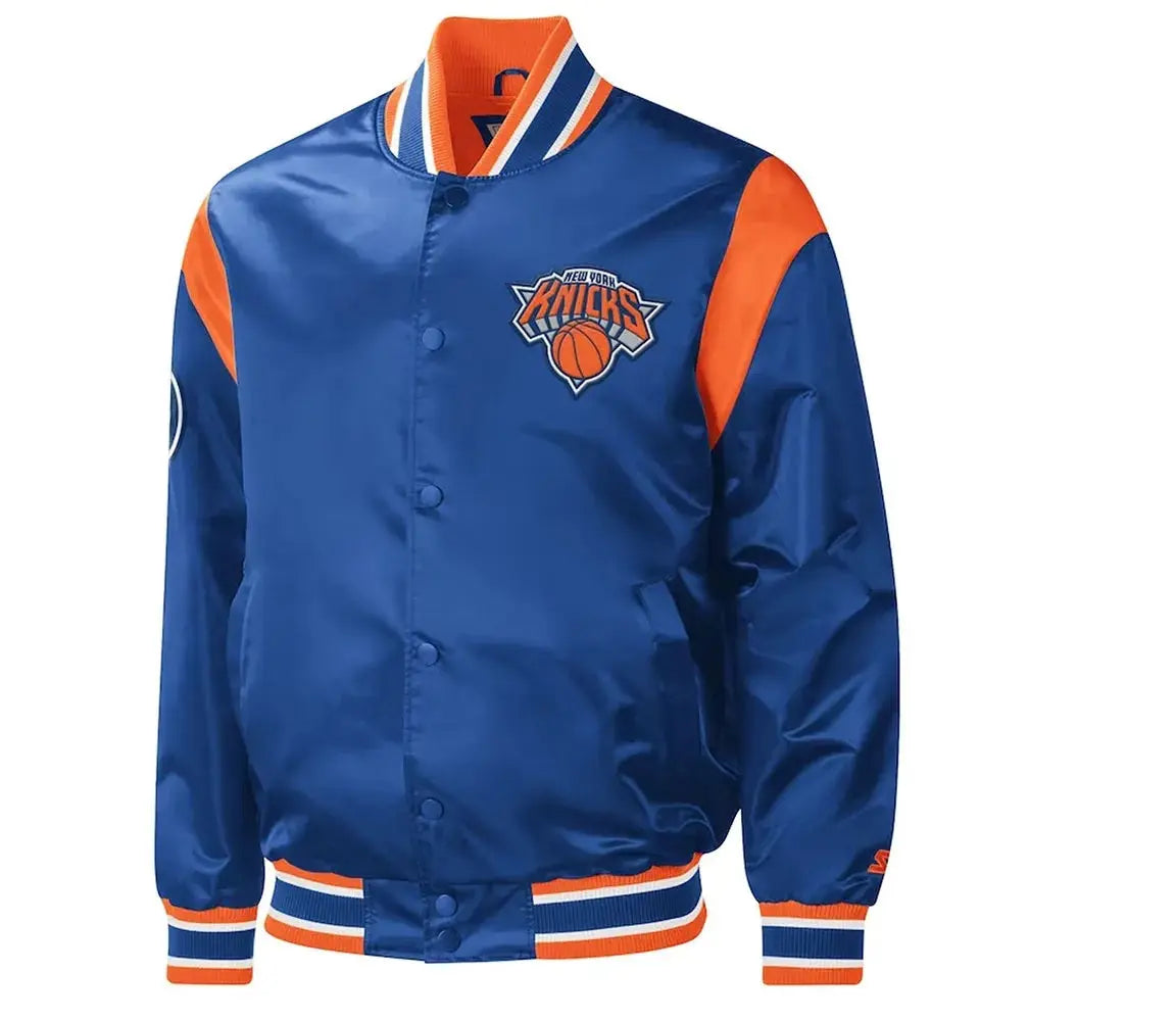 NY Knicks Force Play Varsity Blue Satin Jacket USA Jackets