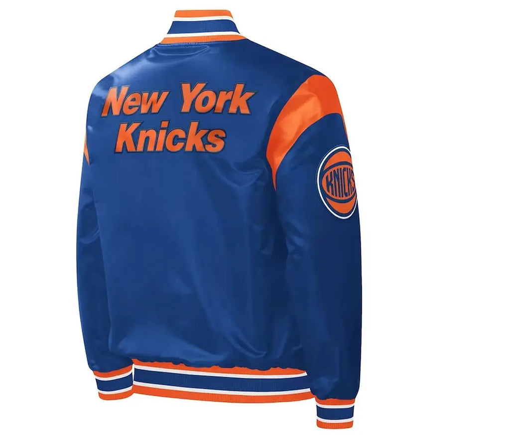 NY Knicks Force Play Varsity Blue Satin Jacket USA Jackets