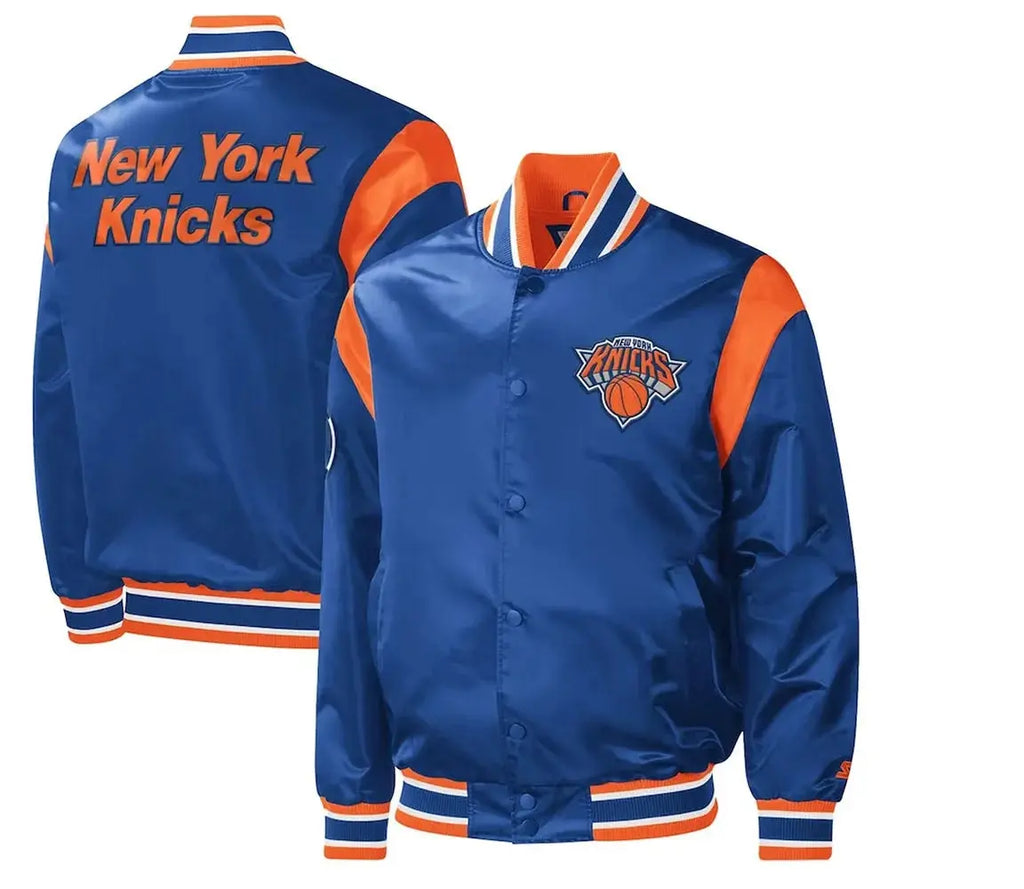 NY Knicks Force Play Varsity Blue Satin Jacket USA Jackets