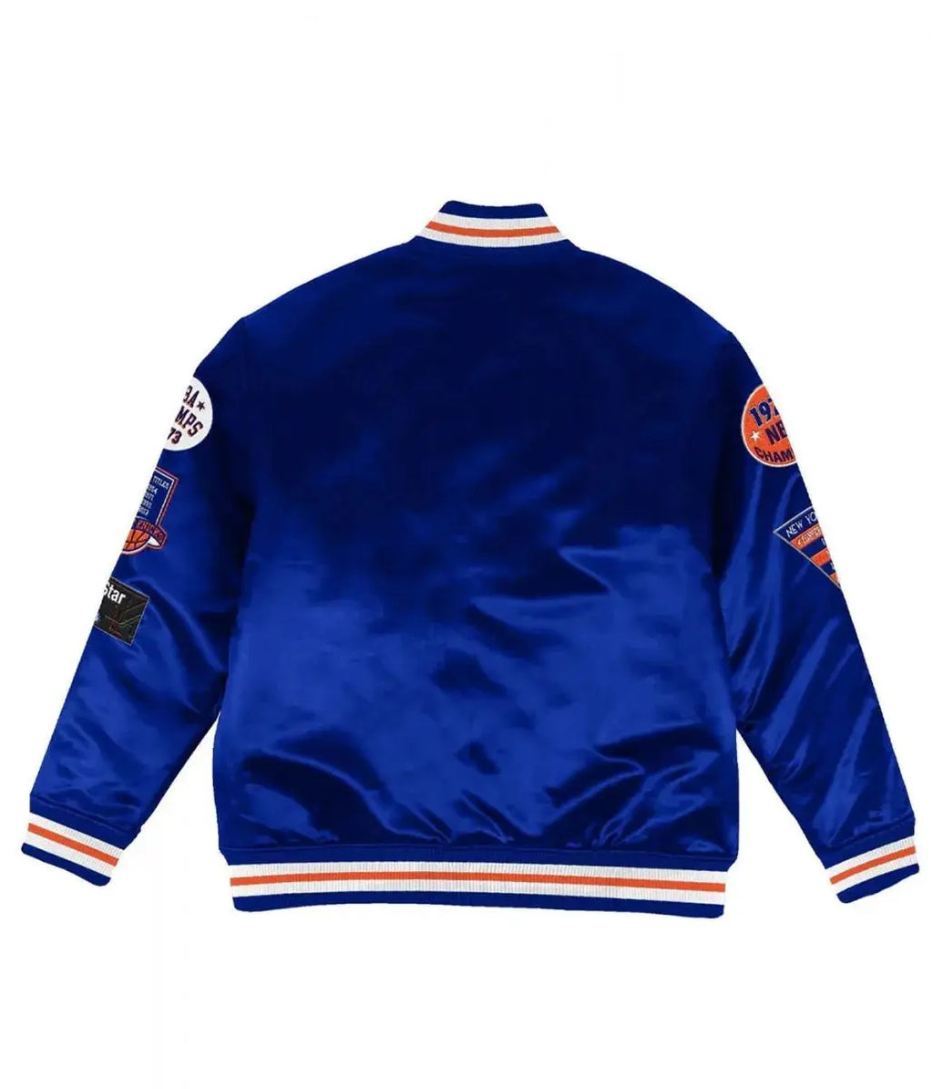 NY Knicks Champ City Bomber Satin Royal Blue Jacket USA Jackets