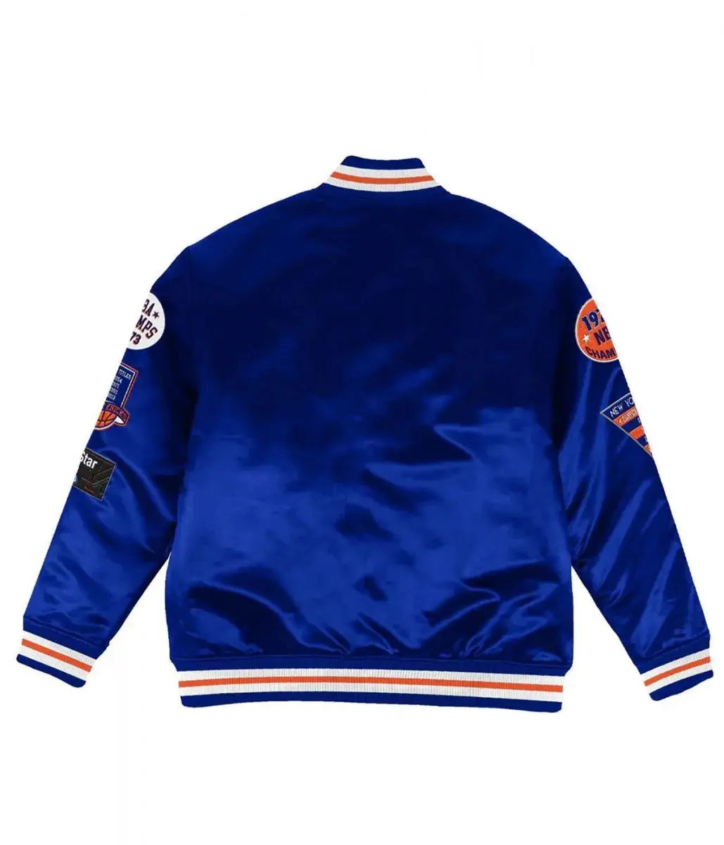 NY Knicks Champ City Bomber Satin Royal Blue Jacket USA Jackets