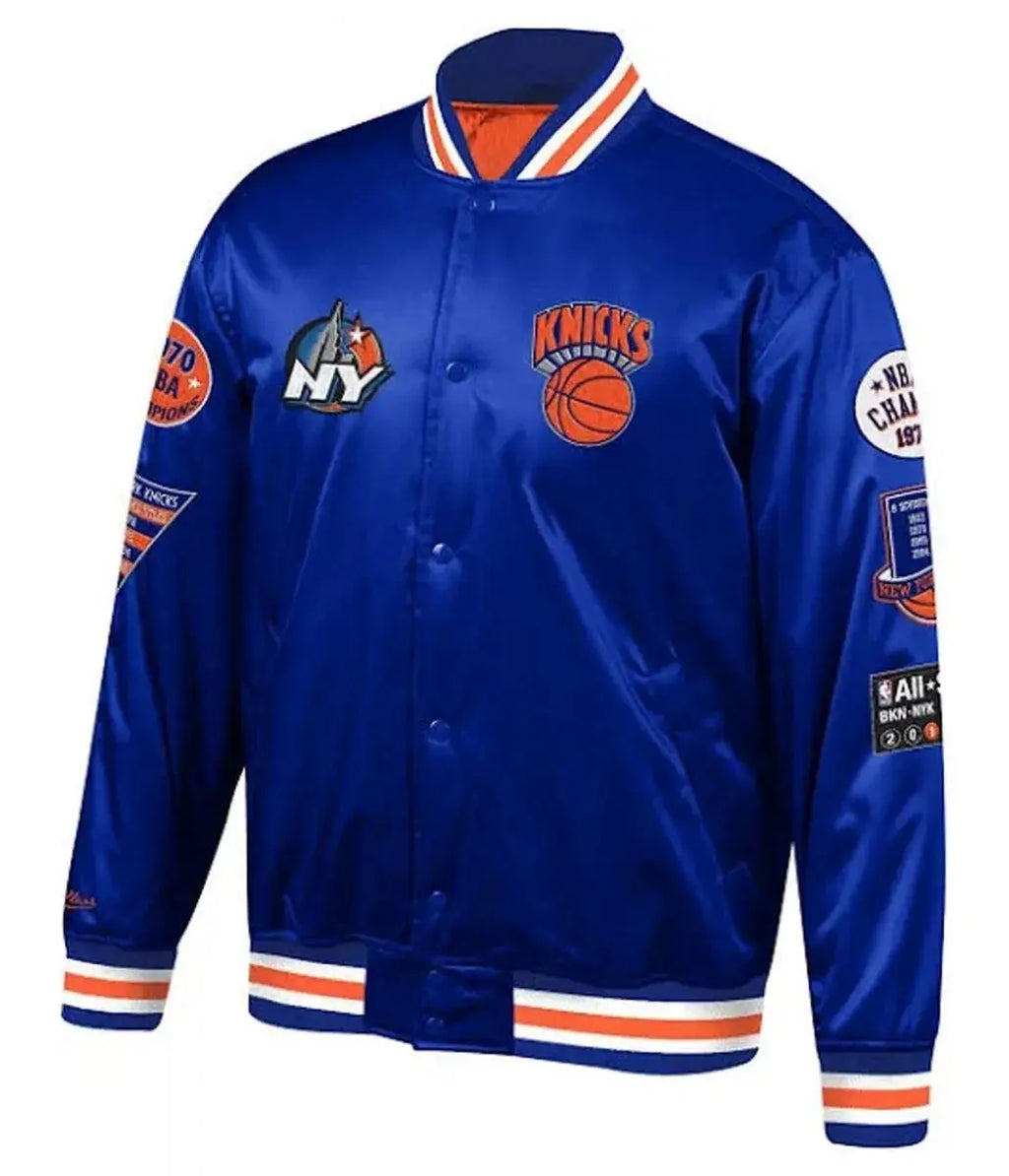NY Knicks Champ City Bomber Satin Royal Blue Jacket USA Jackets