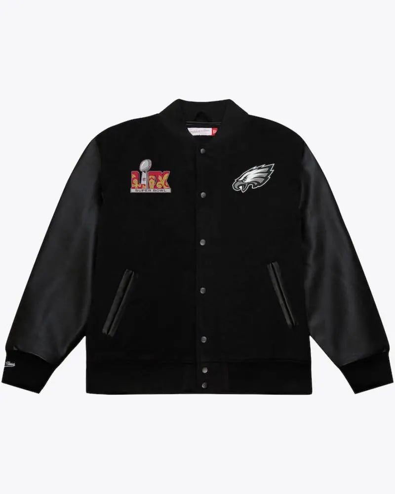 Men’s Black Philadelphia Eagles Super Bowl LIX Champions Full-Snap Varsity Jacket USA Jackets