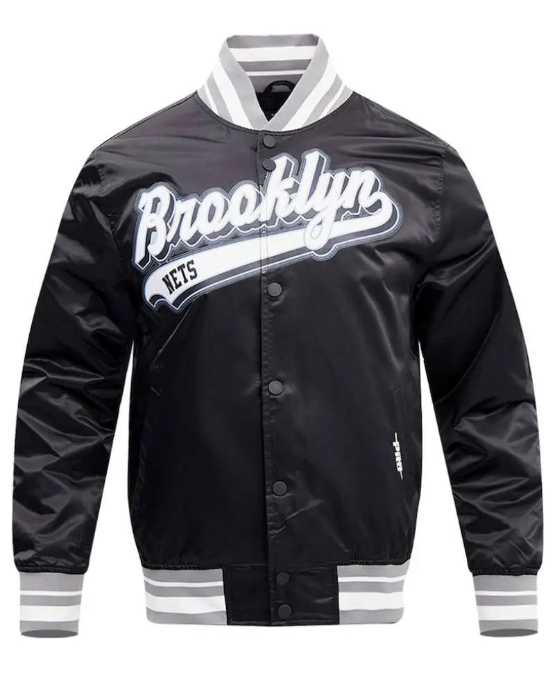 Men’s Brooklyn Nets Pro Standard Black Script Tail Full-Snap Satin Varsity Jacket USA Jackets