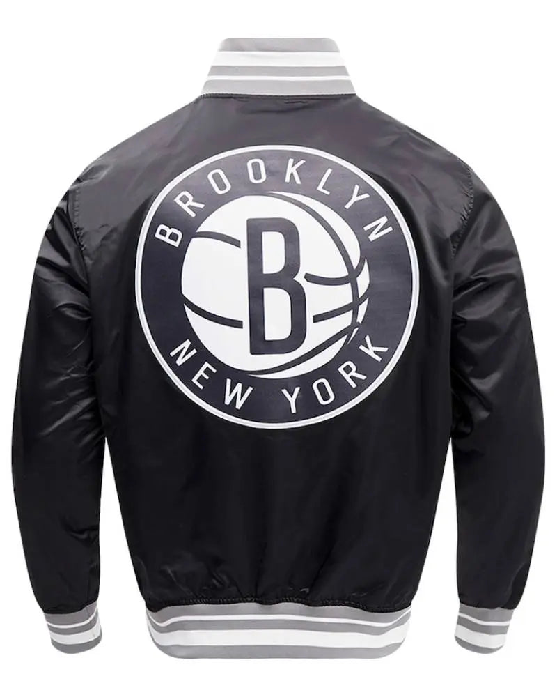 Men’s Brooklyn Nets Pro Standard Black Script Tail Full-Snap Satin Varsity Jacket USA Jackets