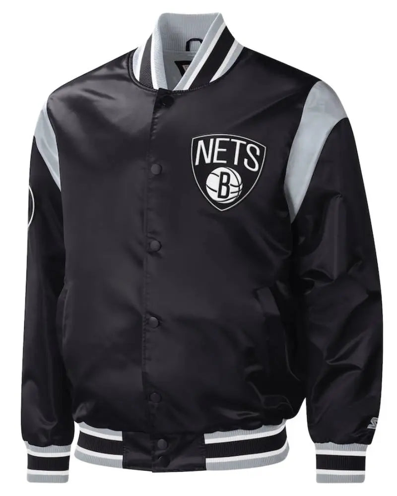 Men’s Brooklyn Nets Starter Black Force Play Satin Full-Snap Varsity Jacket USA Jackets
