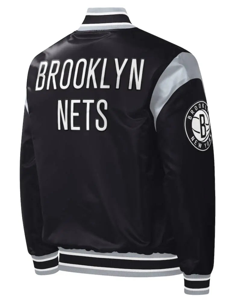 Men’s Brooklyn Nets Starter Black Force Play Satin Full-Snap Varsity Jacket USA Jackets