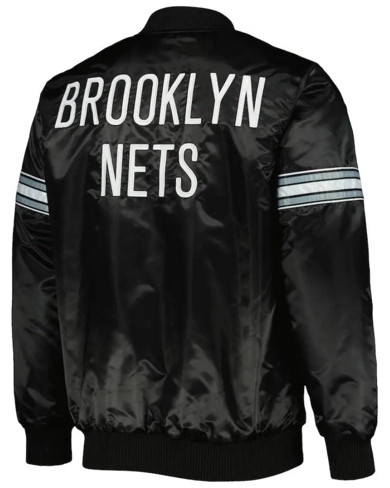Men’s Brooklyn Nets Starter Black Pick & Roll Satin Full-Snap Varsity Jacket USA Jackets
