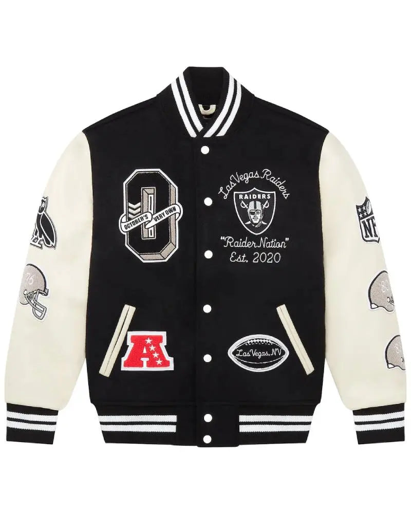 Men’s Las Vegas Raiders OVO Black Full-Snap Varsity Jacket USA Jackets