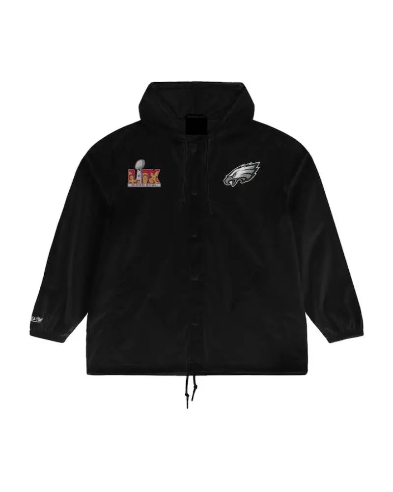 Men’s Mitchell & Ness Black Philadelphia Eagles Super Bowl LIX Champions Full-Snap Hoodie Windbreaker Jacket USA Jackets
