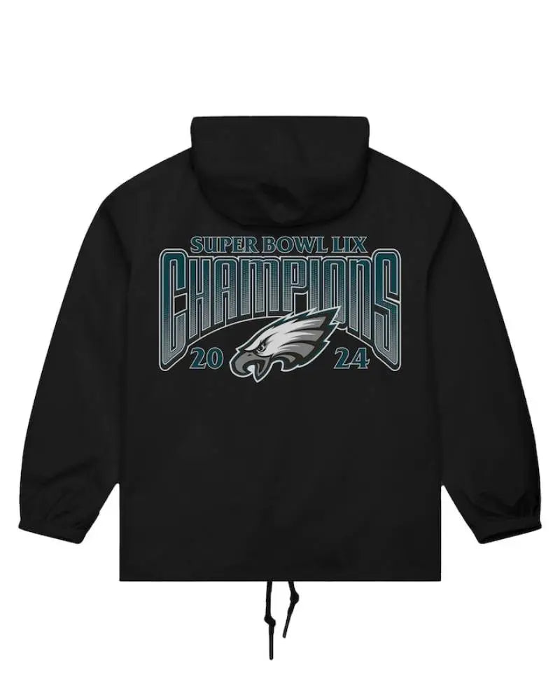 Men’s Mitchell & Ness Black Philadelphia Eagles Super Bowl LIX Champions Full-Snap Hoodie Windbreaker Jacket USA Jackets