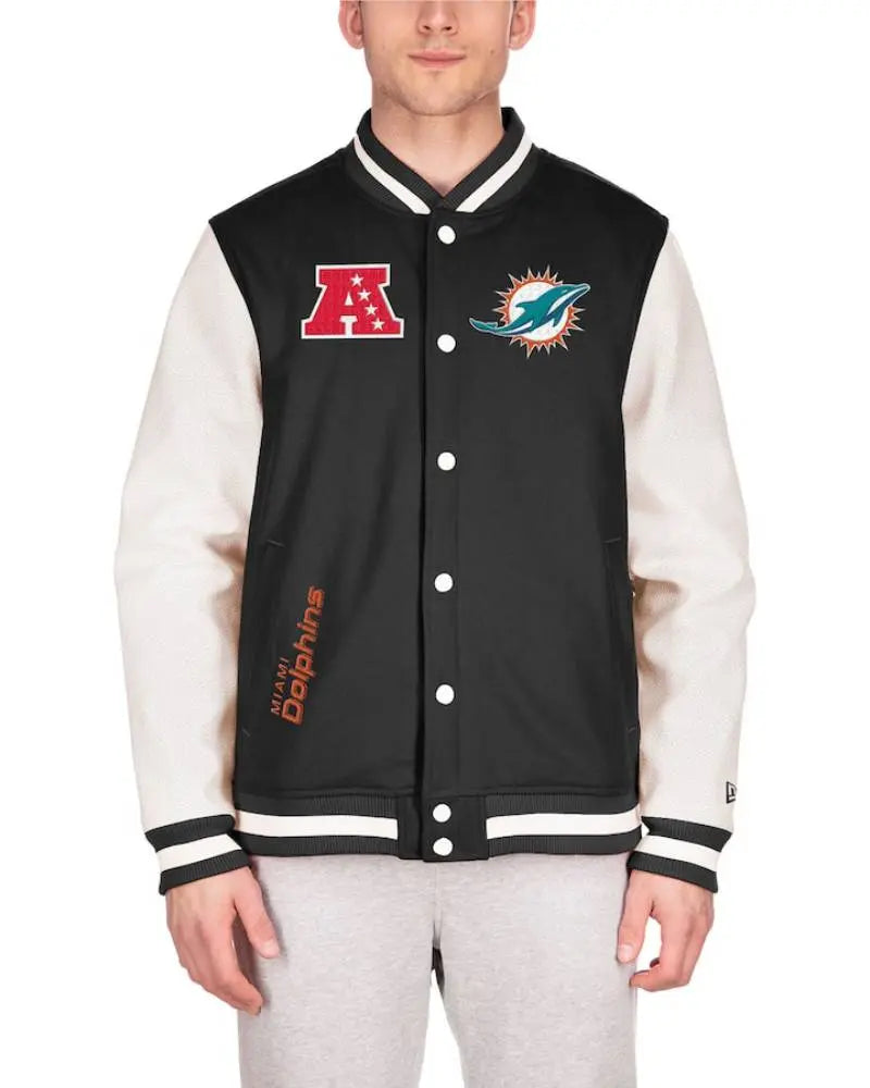 Men’s New Era Black Miami Dolphins Third Down Varsity Full-Snap Jacket USA Jackets