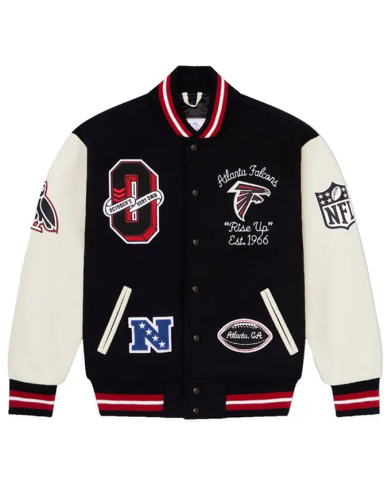 Men’s OVO x NFL Black Atlanta Falcons Full-Snap Varsity Jacket USA Jackets