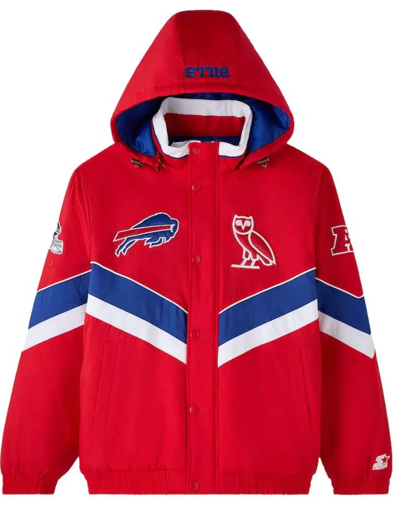Men’s OVO x Starter Red Buffalo Bills Sideline Full-Snap Puffer Jacket USA Jackets