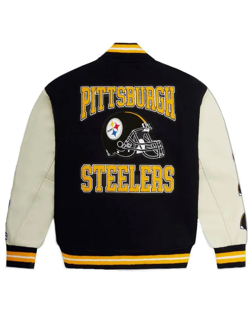 Men’s Pittsburgh Steelers OVO x NFL Black Full-Snap Varsity Jacket USA Jackets