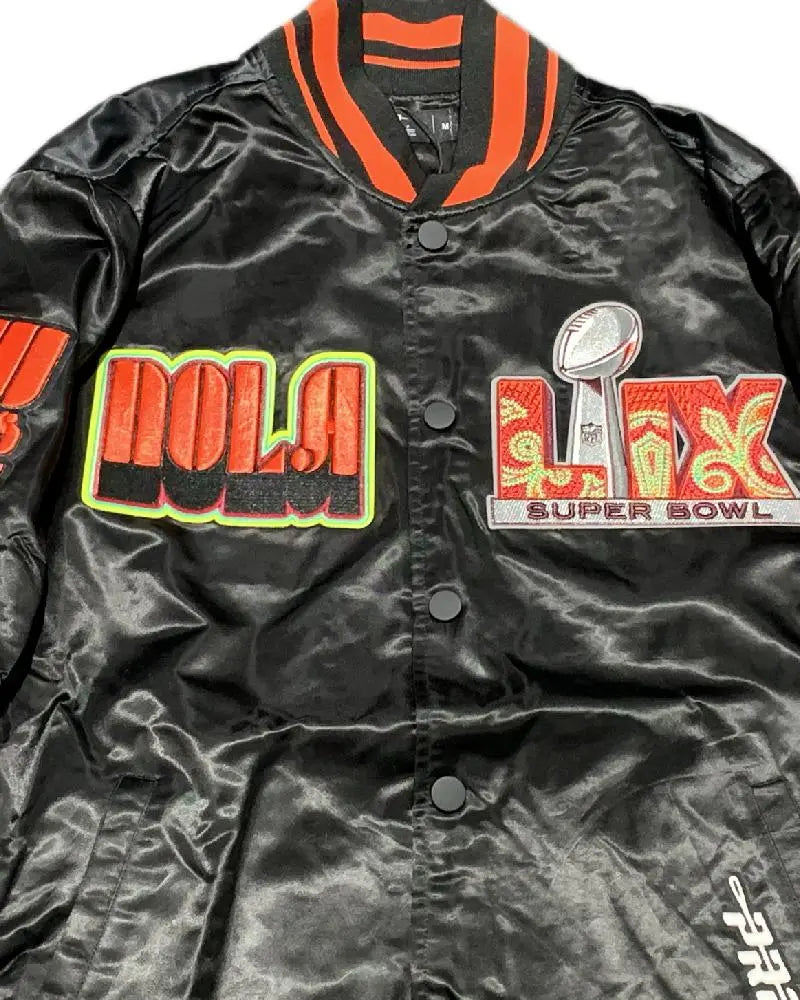Men’s Pro Standard Black Super Bowl LIX 59 Rib Sublimated Satin Jacket USA Jackets