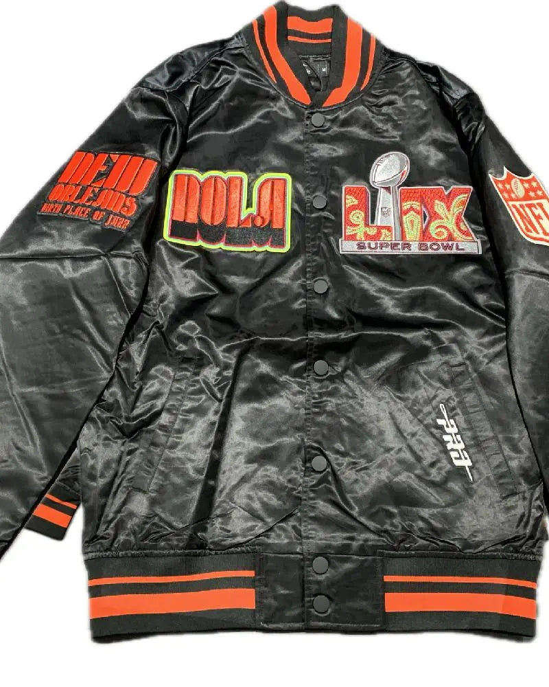 Men’s Pro Standard Black Super Bowl LIX 59 Rib Sublimated Satin Jacket USA Jackets