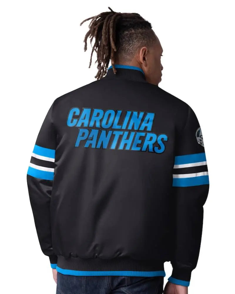 Men’s Starter Black Carolina Panthers Scout Full-Snap Varsity Jacket USA Jackets