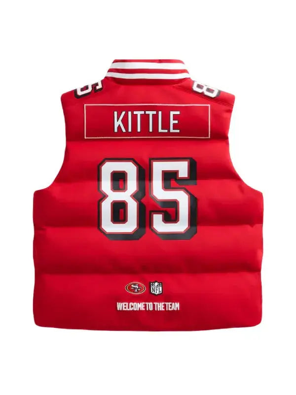NFL Player George Kittle Scarlet Red Puffer Vest USA Jackets