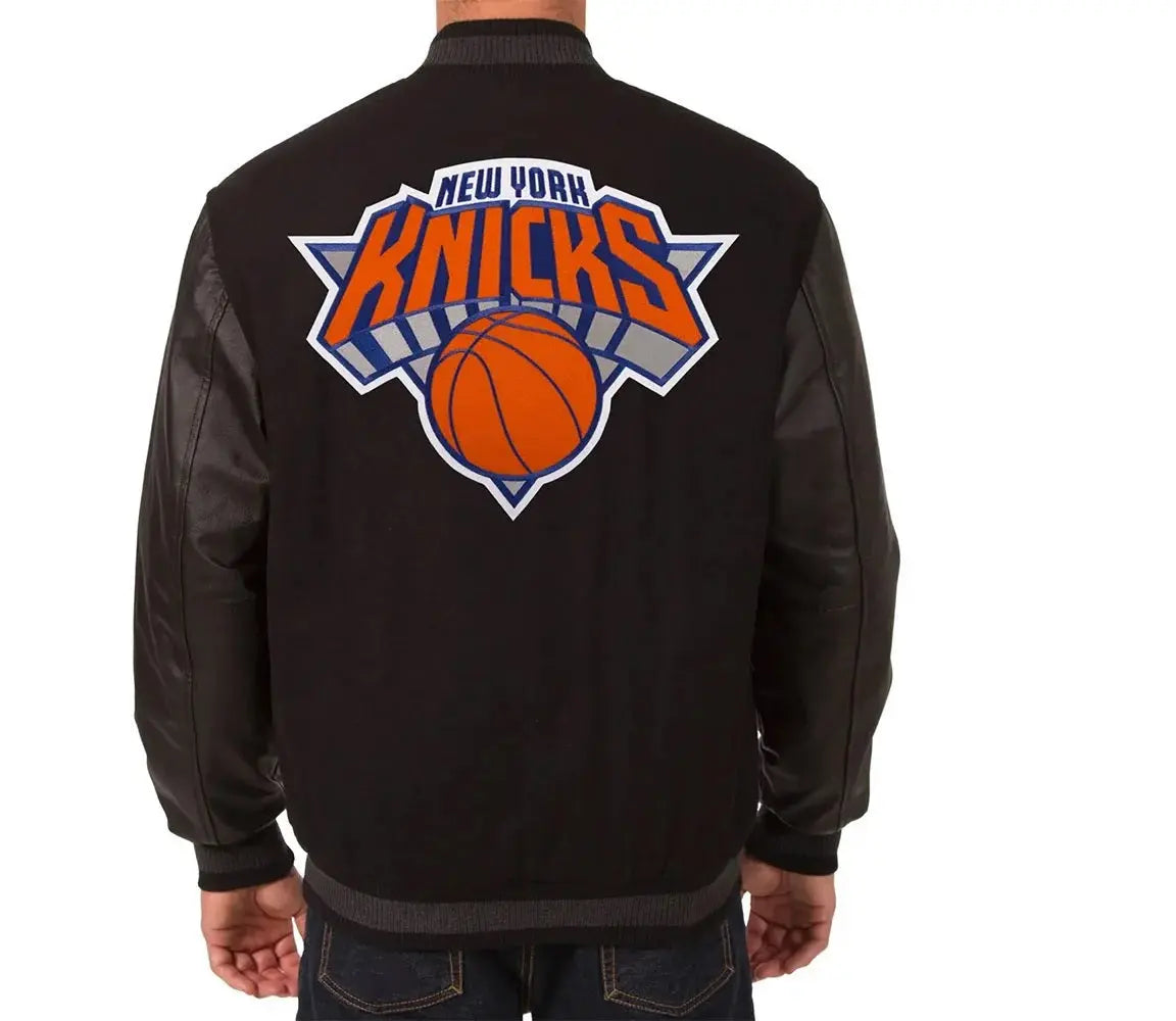 NY Knicks Black Wool And Leather Varsity Jacket USA Jackets