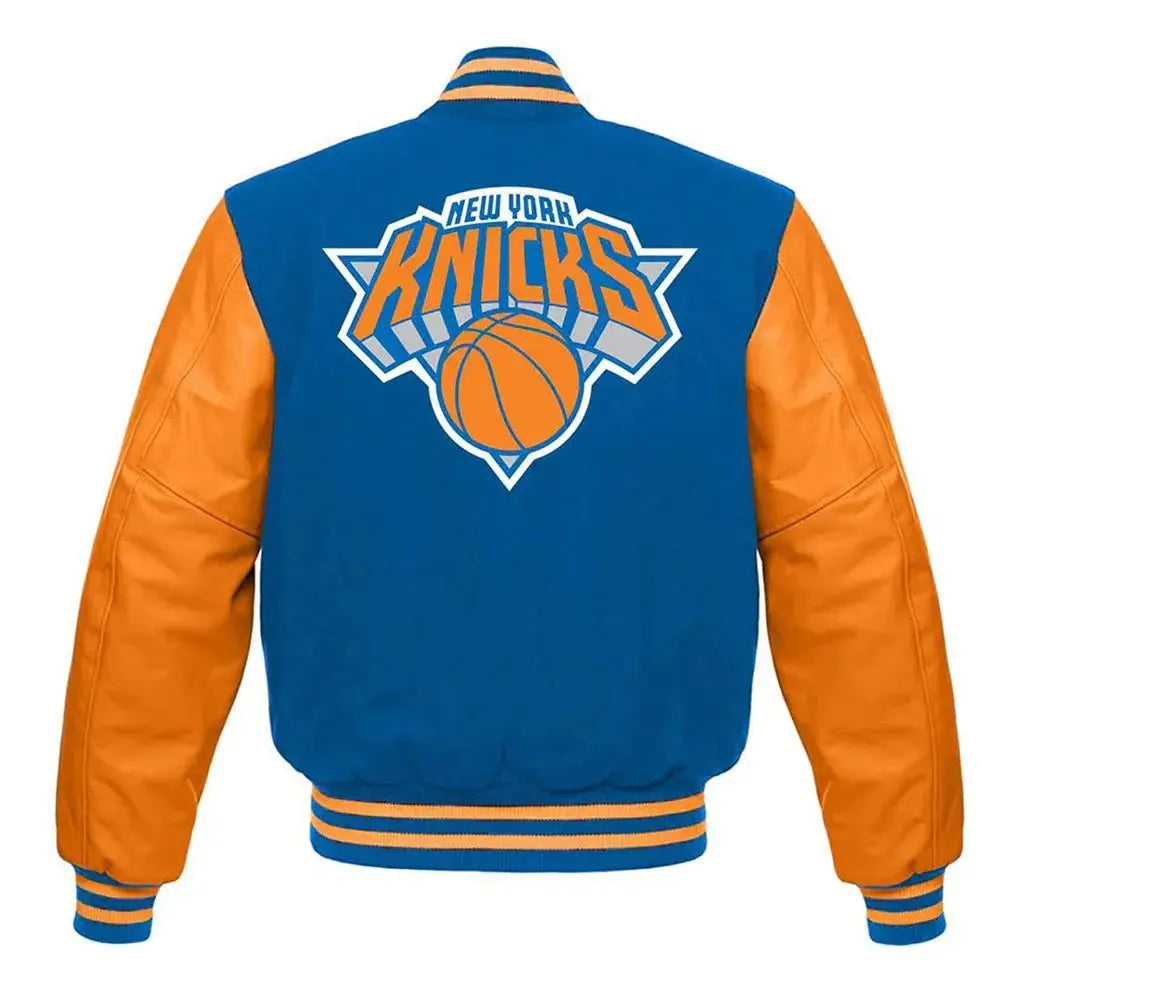 NY Knicks Blue and Orange Varsity Jacket	New York Knicks Jackets / NBA USA Jackets