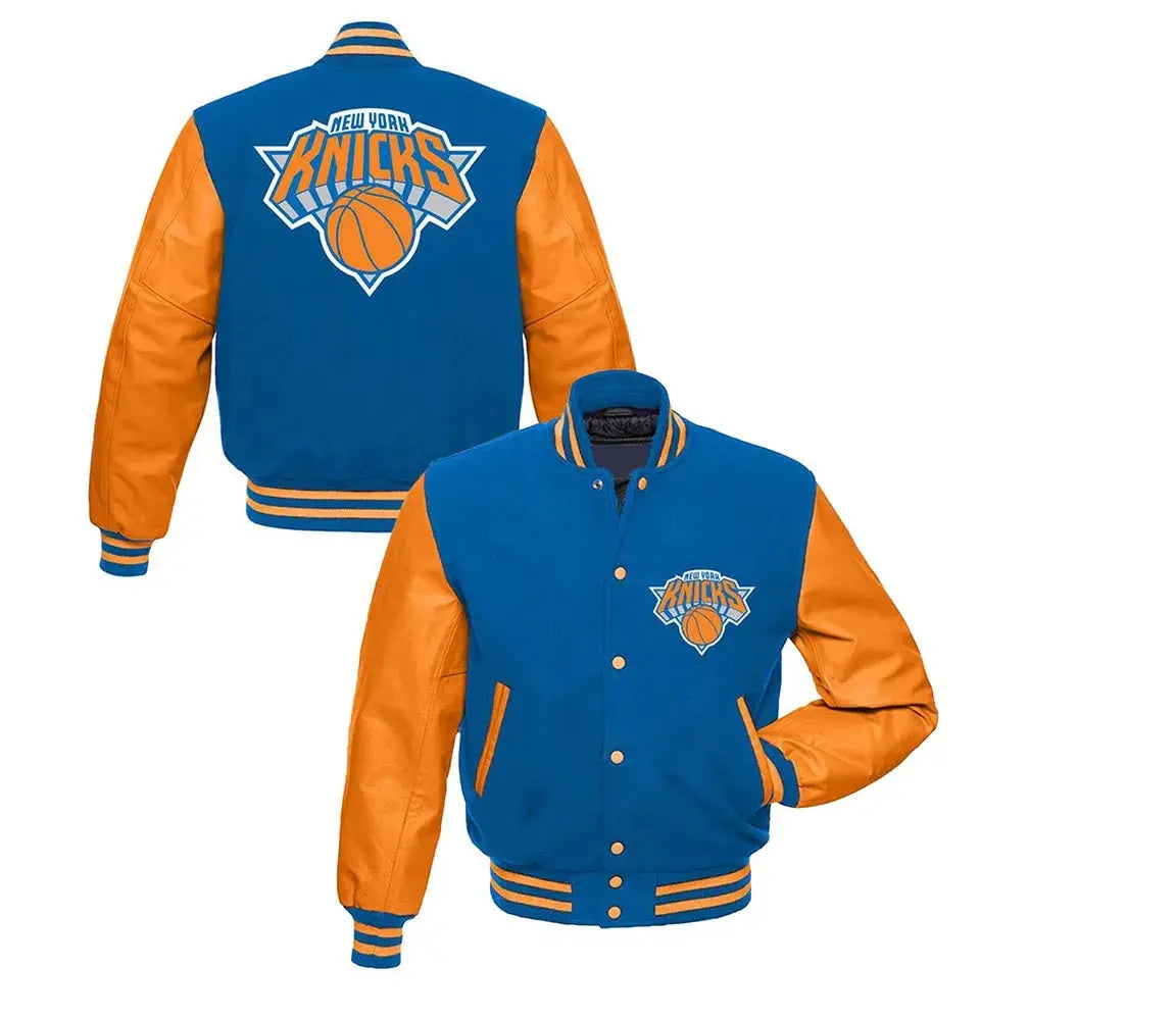 NY Knicks Blue and Orange Varsity Jacket	New York Knicks Jackets / NBA USA Jackets