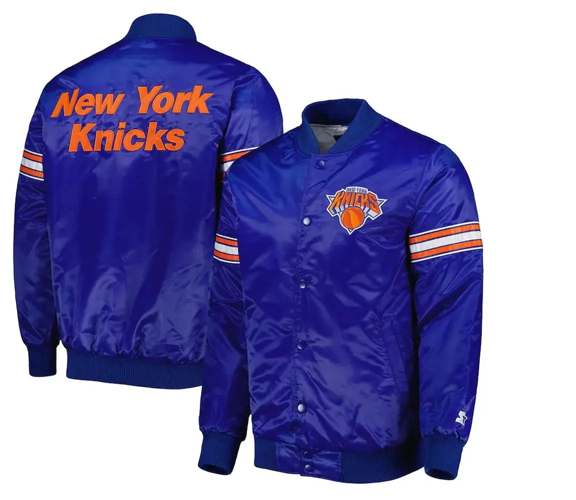 NY Knicks Pick & Roll Blue Satin Jacket USA Jackets