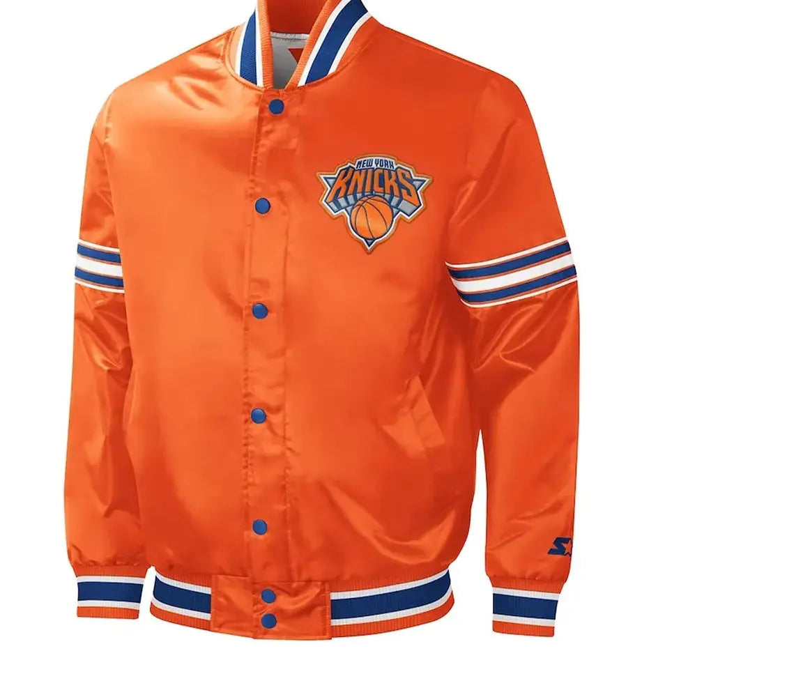 NY Knicks Slider Varsity Orange Satin Jacket USA Jackets