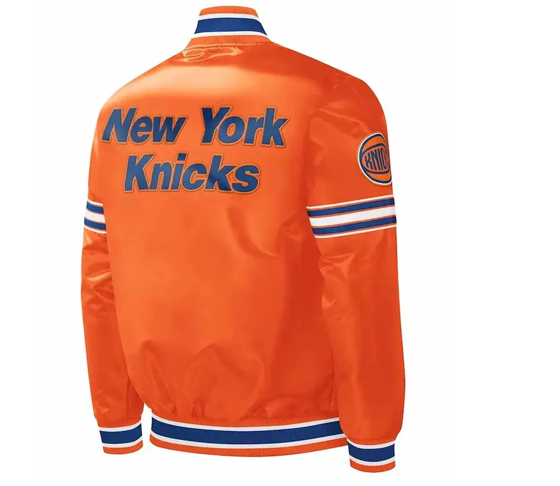 NY Knicks Slider Varsity Orange Satin Jacket USA Jackets