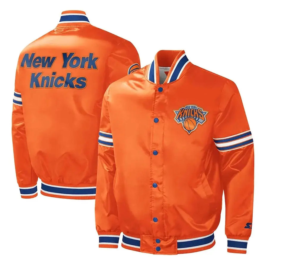 NY Knicks Slider Varsity Orange Satin Jacket USA Jackets
