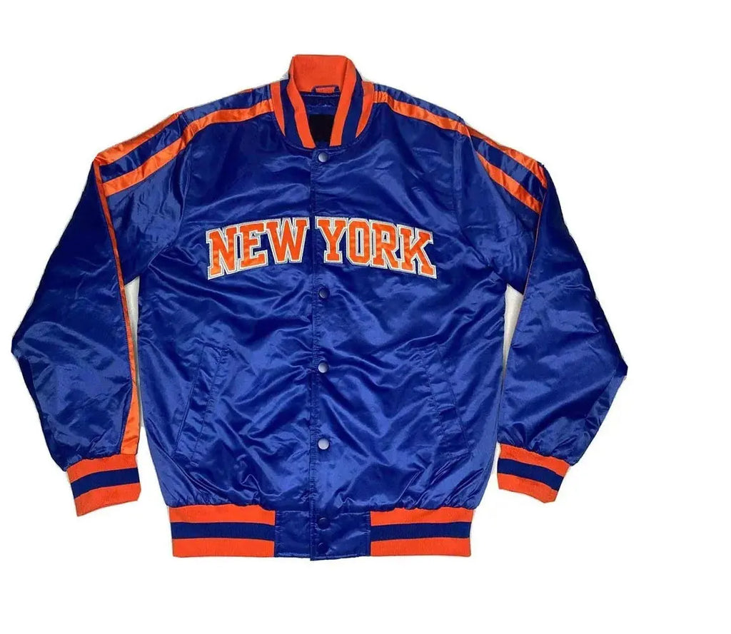 NY Knicks Striped Blue Satin Jacket USA Jackets