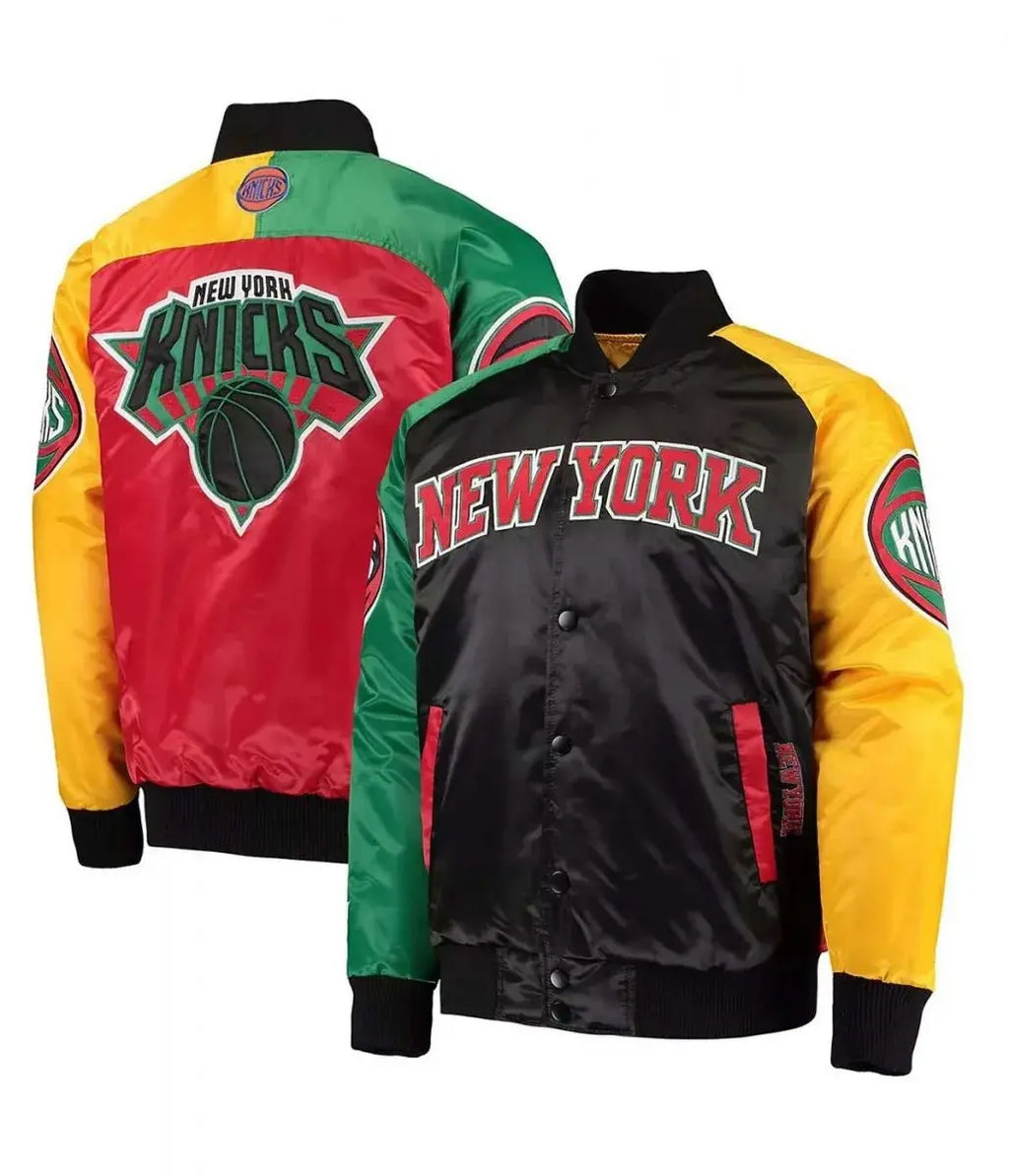NY Knicks Ty Mopkins Satin Full-Snap Black and Red Jacket USA Jackets
