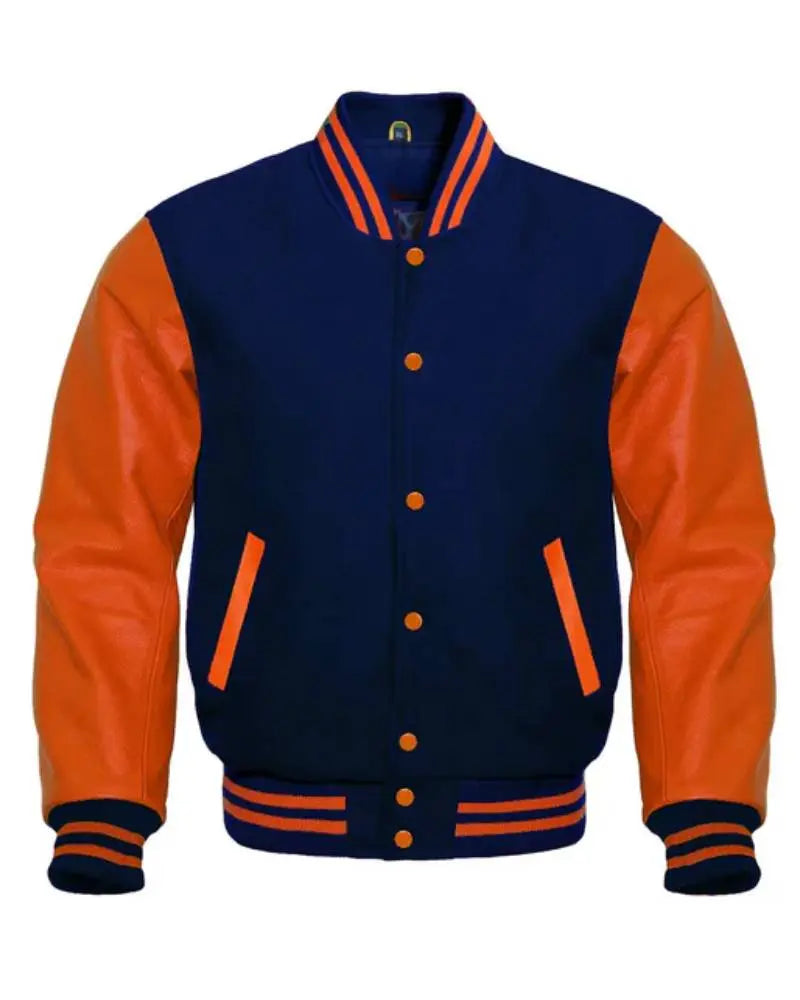 Navy Blue And Orange Varsity Jacket USA Jackets