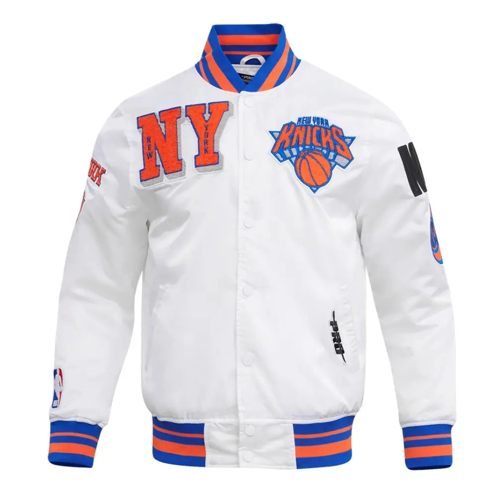 New York Knicks Mashup White Satin Varsity Jacket USA Jackets