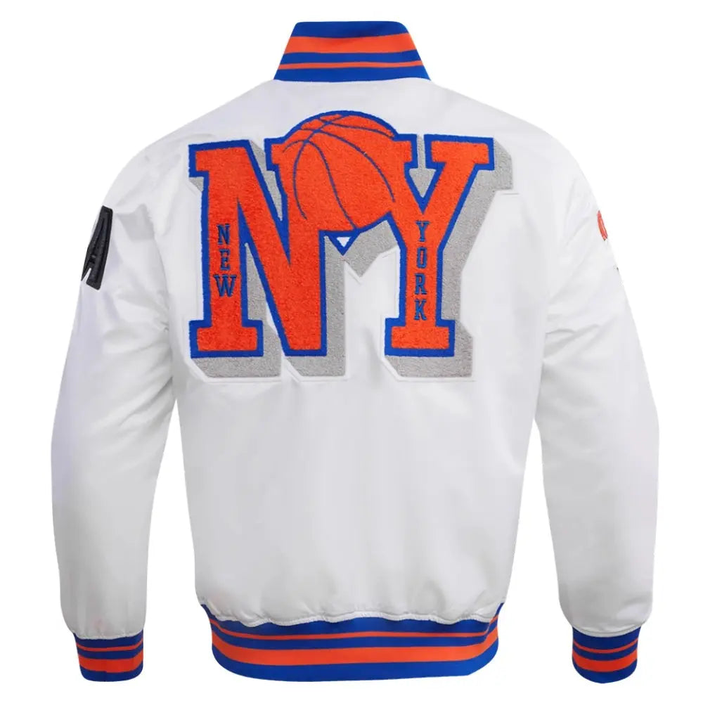 New York Knicks Mashup White Satin Varsity Jacket USA Jackets