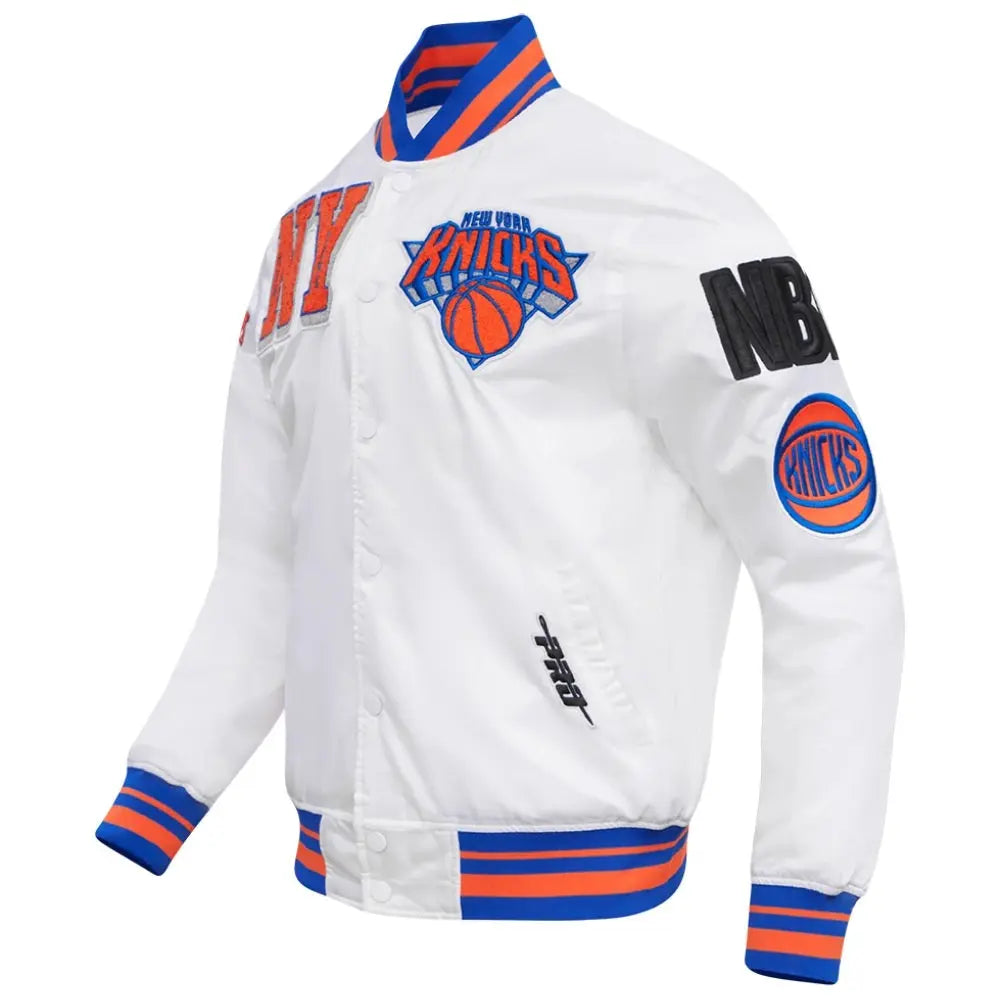 New York Knicks Mashup White Satin Varsity Jacket USA Jackets