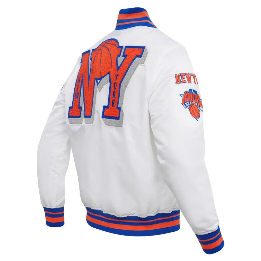 New York Knicks Mashup White Satin Varsity Jacket USA Jackets