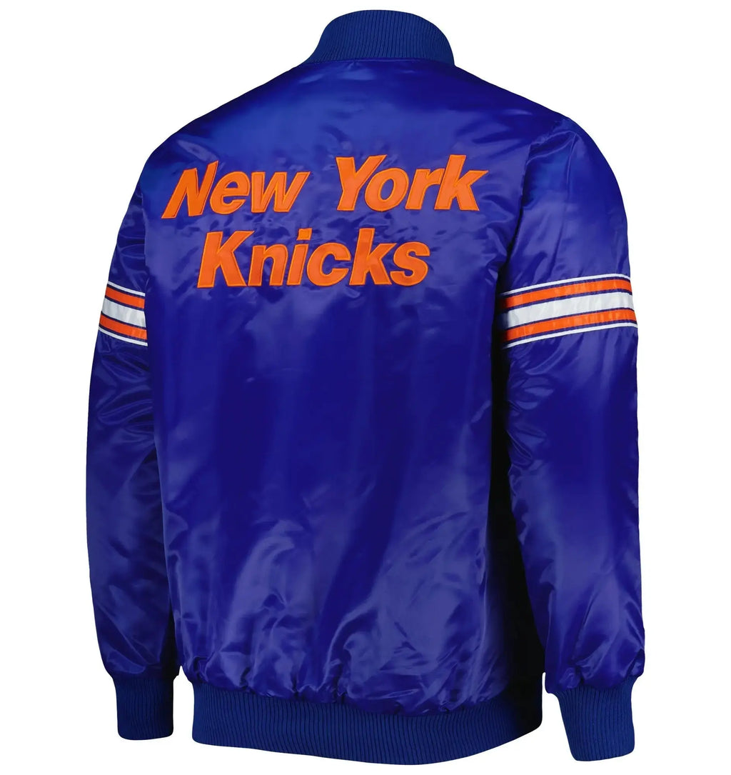 New York Knicks Pick & Roll Blue Satin Varsity Jacket USA Jackets