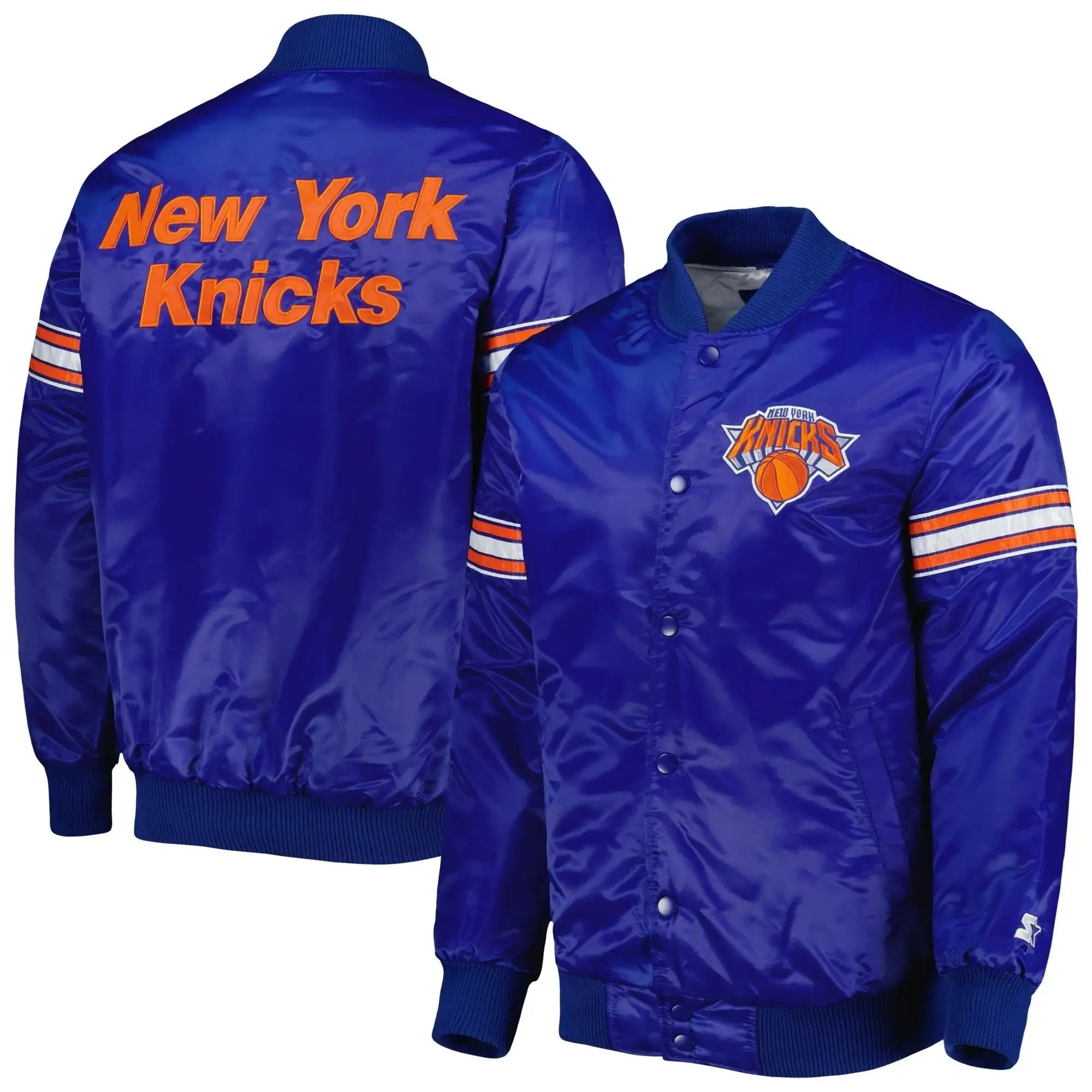 New York Knicks Pick & Roll Blue Satin Varsity Jacket USA Jackets