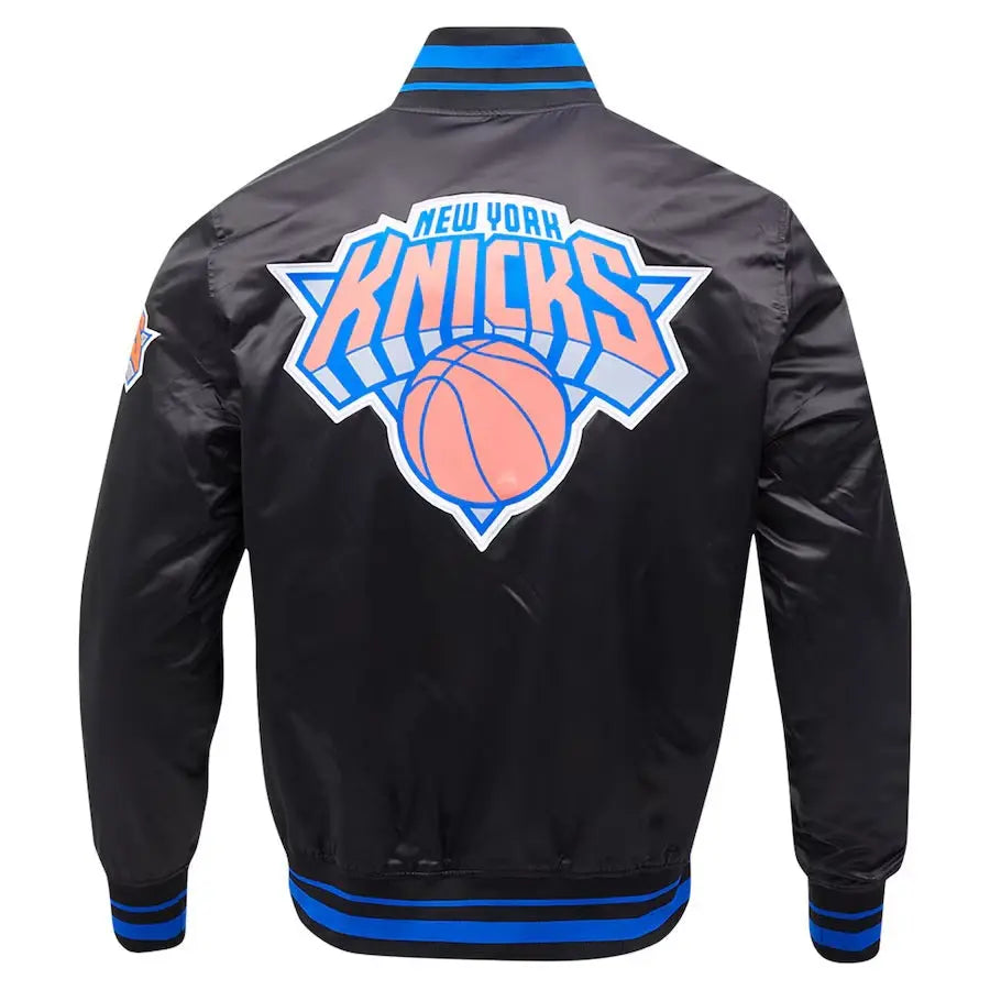 New York Knicks Script Tail Satin Varsity Jacket USA Jackets