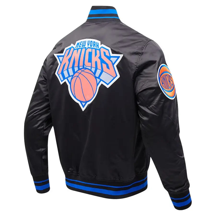 New York Knicks Script Tail Satin Varsity Jacket USA Jackets