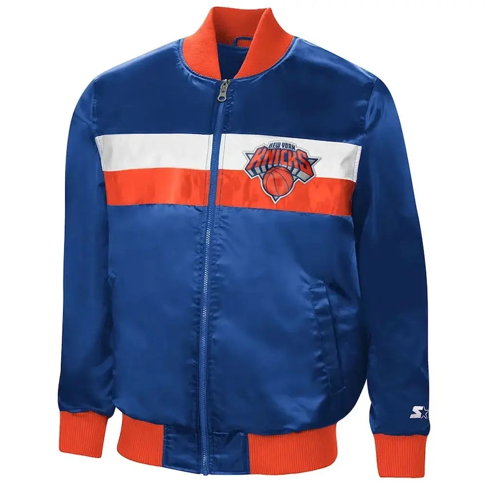 New York Knicks The Ambassador Satin Blue Varsity Jacket USA Jackets