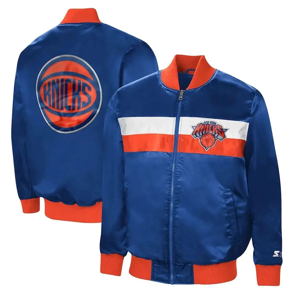 New York Knicks The Ambassador Satin Blue Varsity Jacket USA Jackets