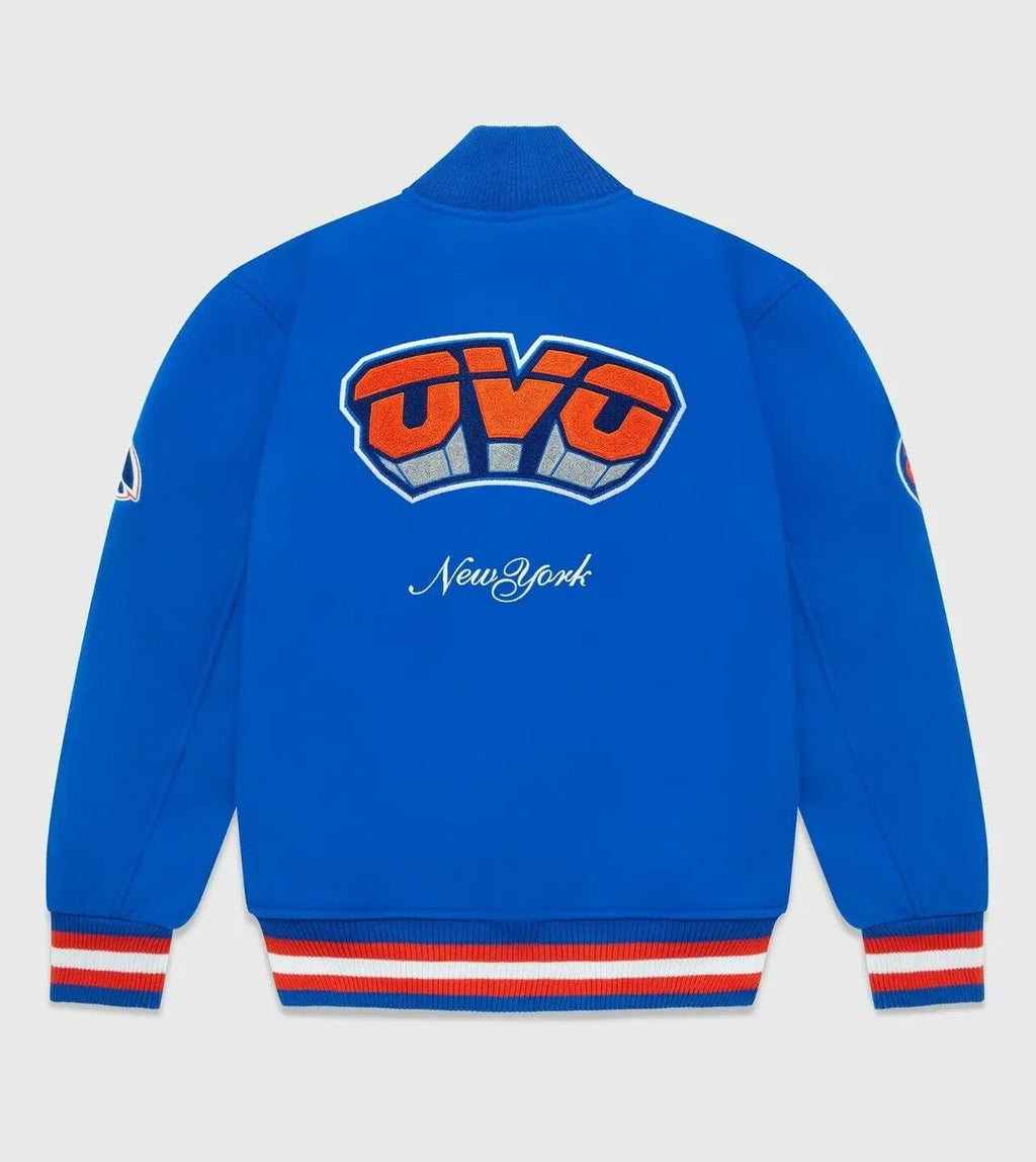 OVO x NBA New York Knicks Blue Varsity Jacket USA Jackets