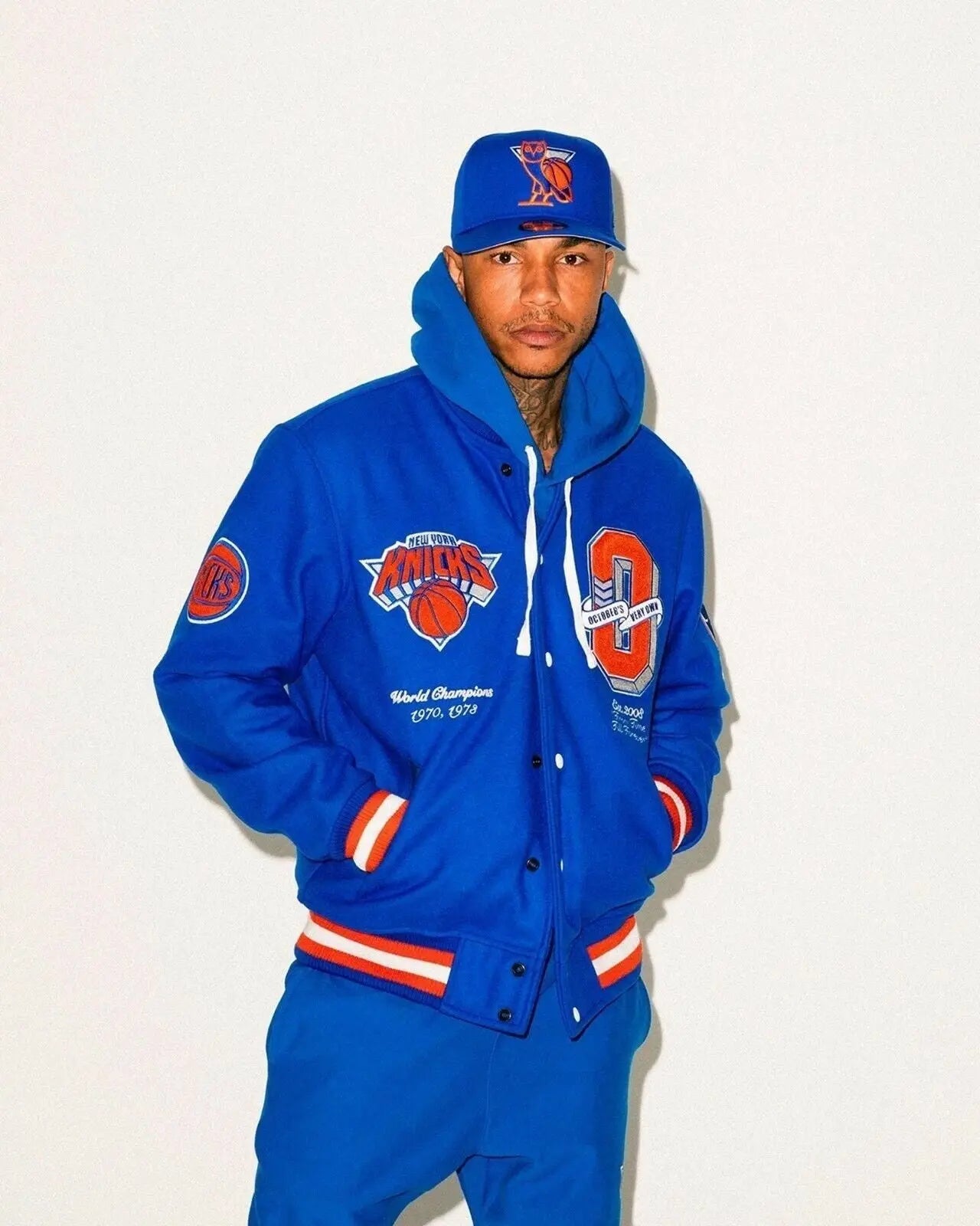 OVO x NBA New York Knicks Blue Varsity Jacket USA Jackets
