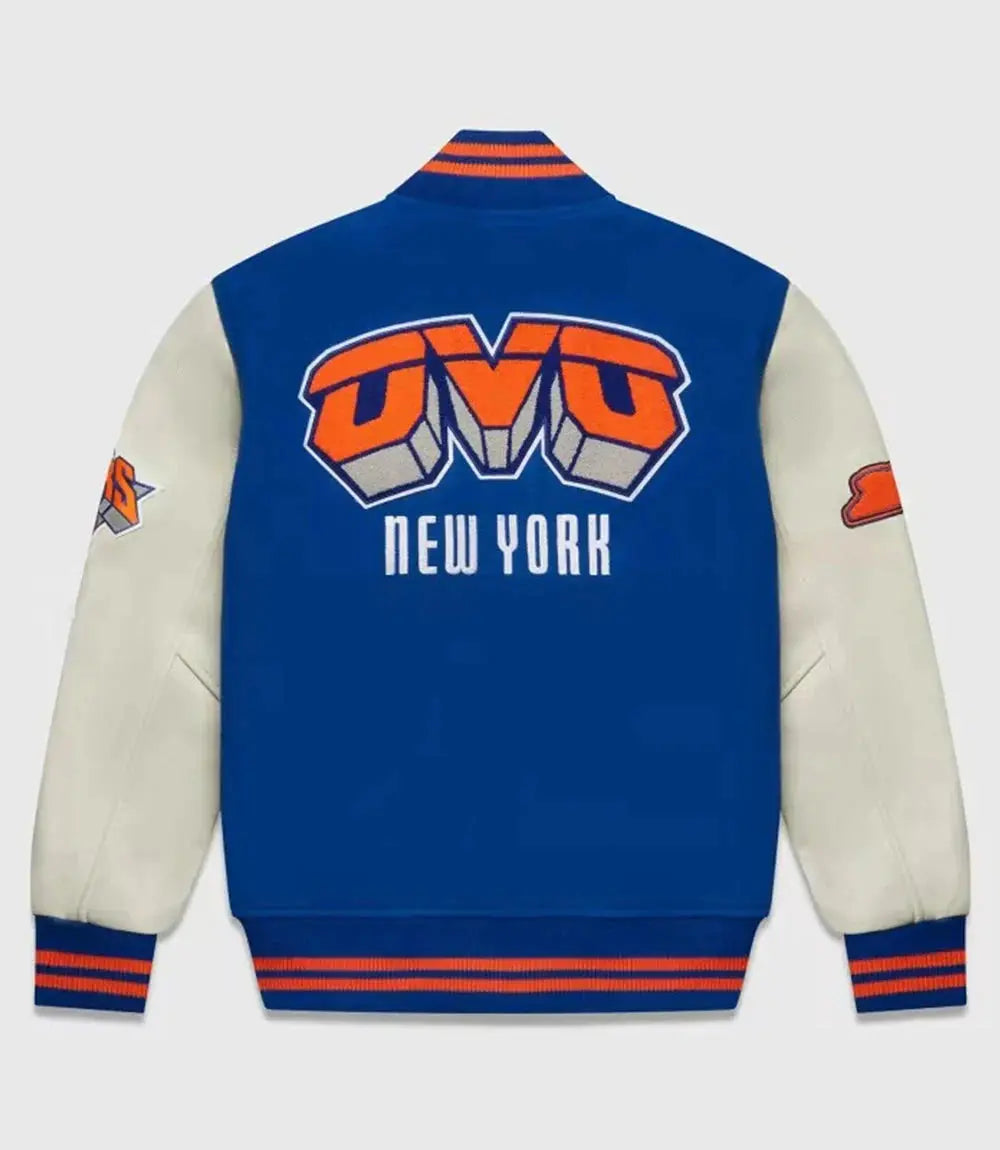 OVO x NBA New York Knicks Blue Varsity Jacket USA Jackets