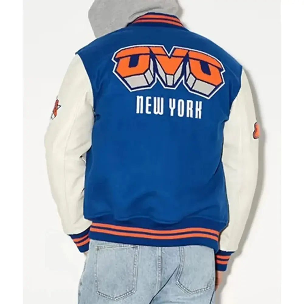 OVO x NBA New York Knicks Blue Varsity Jacket USA Jackets