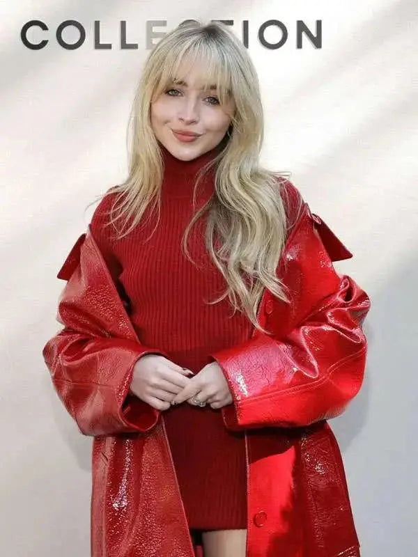 Sabrina Carpenter NYFW Red Leather Coat USA Jackets