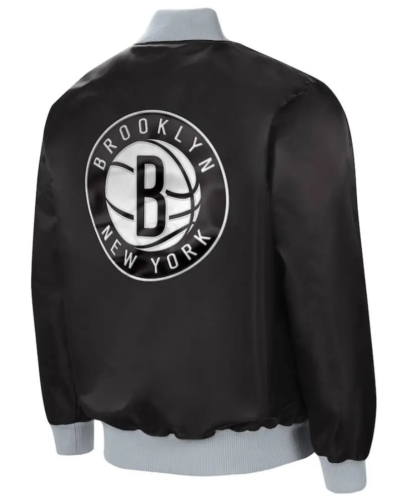 Men’s Brooklyn Nets Starter Black/Silver The Ambassador Satin Full-Zip Jacket USA Jackets