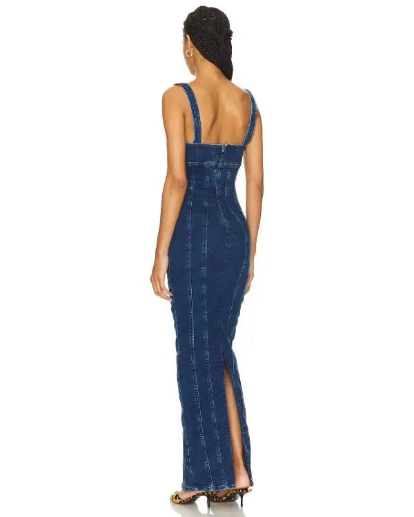 The McBee Dynasty Calah Jackson Blue Denim Maxi Dress USA Jackets